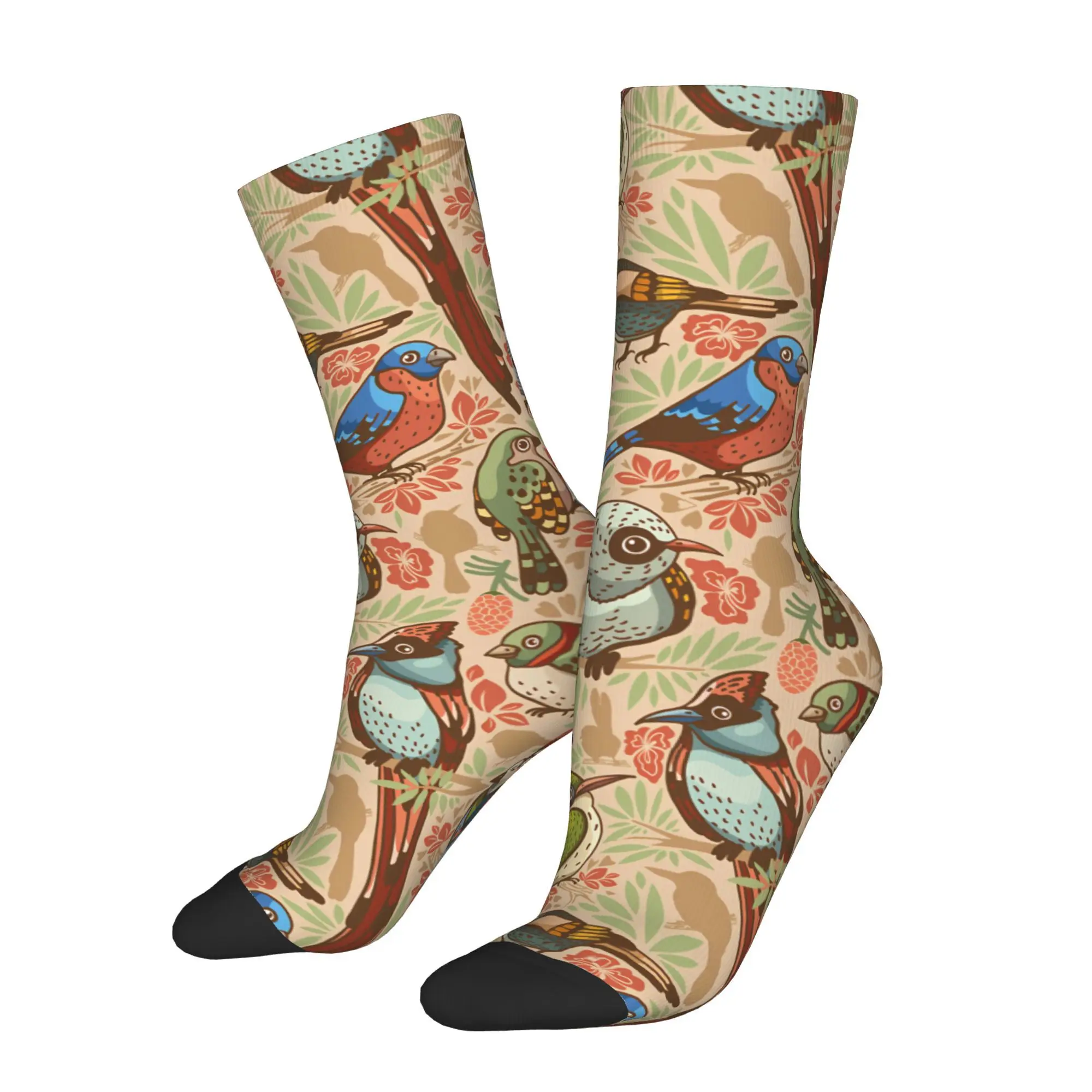 1pc Colored Birds and Flowers Patterns Printed Men's Socks  Novelty Hip Hop Harajuku Pattern Crew Sock Casual Gift