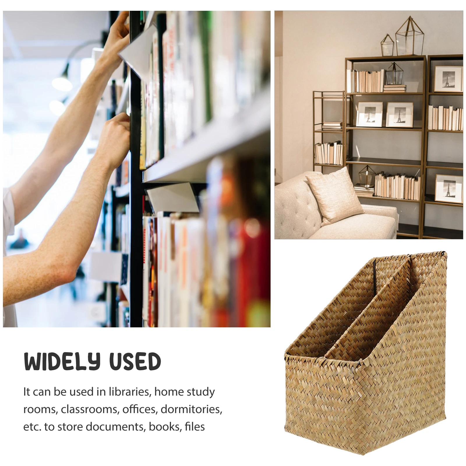 

Straw Woven Storage Box Vintage Style Decorative Basket for Books Files and Desktop Organization Natural Home Storage Solution