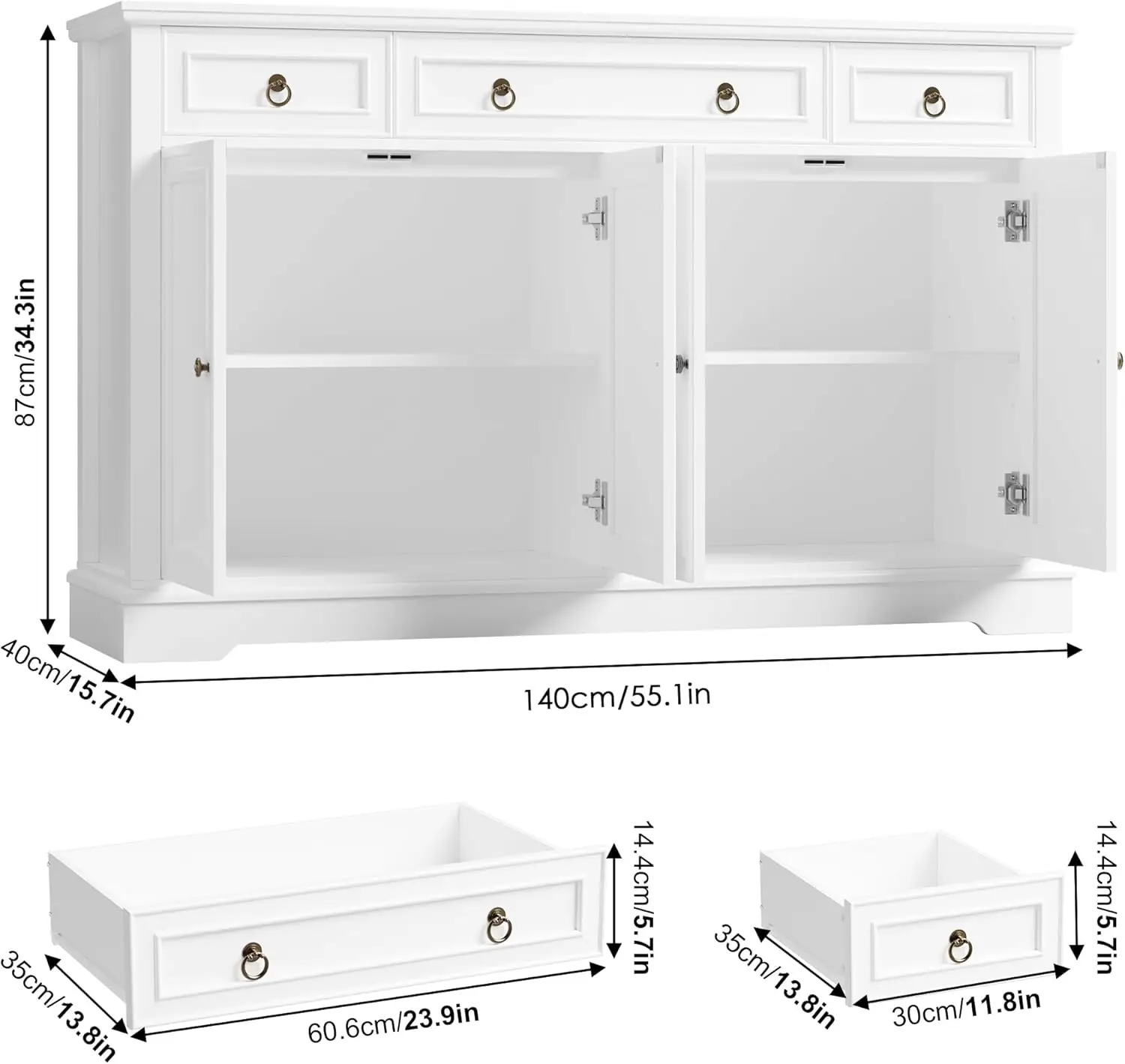 Buffet Cabinet with Storage Large Sideboard Kitchen Cabinet with 3 Drawers and 4 Doors Wood Coffee Bar Cabinet for Dining Room