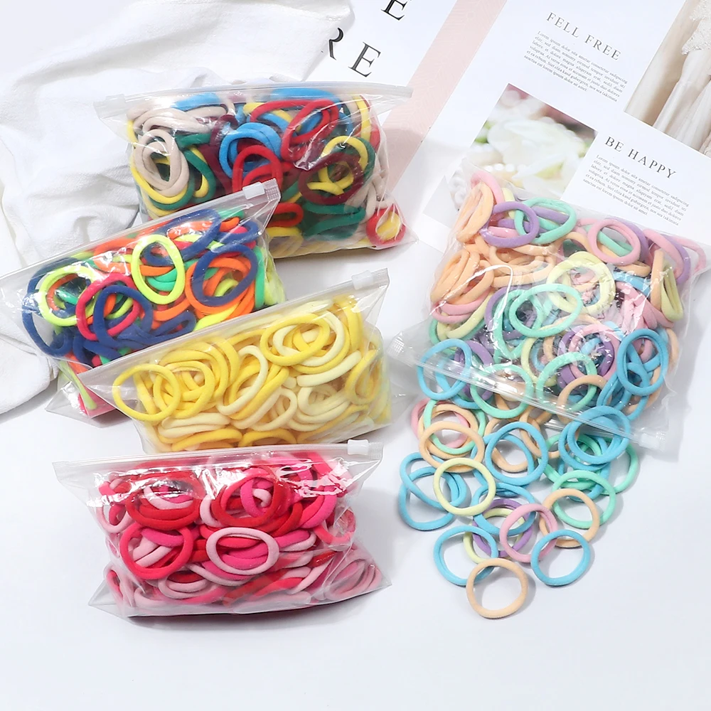 100/200PCS 4 ซม.ผมวงยืดหยุ่นผมสี Candy Hair TIES สําหรับสาว Chidren แถบคาดศีรษะที่มีสีสันอุปกรณ์เสริมผม Headwear ขายส่ง