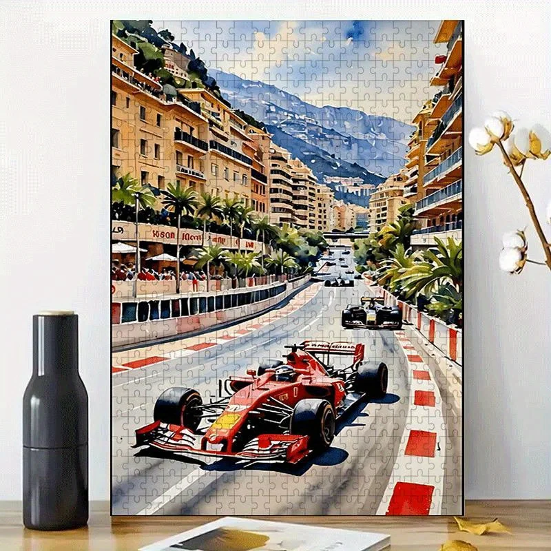 1 conjunto (1000 peças)/1 conjunto (500 peças) quebra-cabeça de papel diy, circuito monaco vermelho velocidade paisagem urbana, jogo de quebra-cabeça, cérebro teaser, h