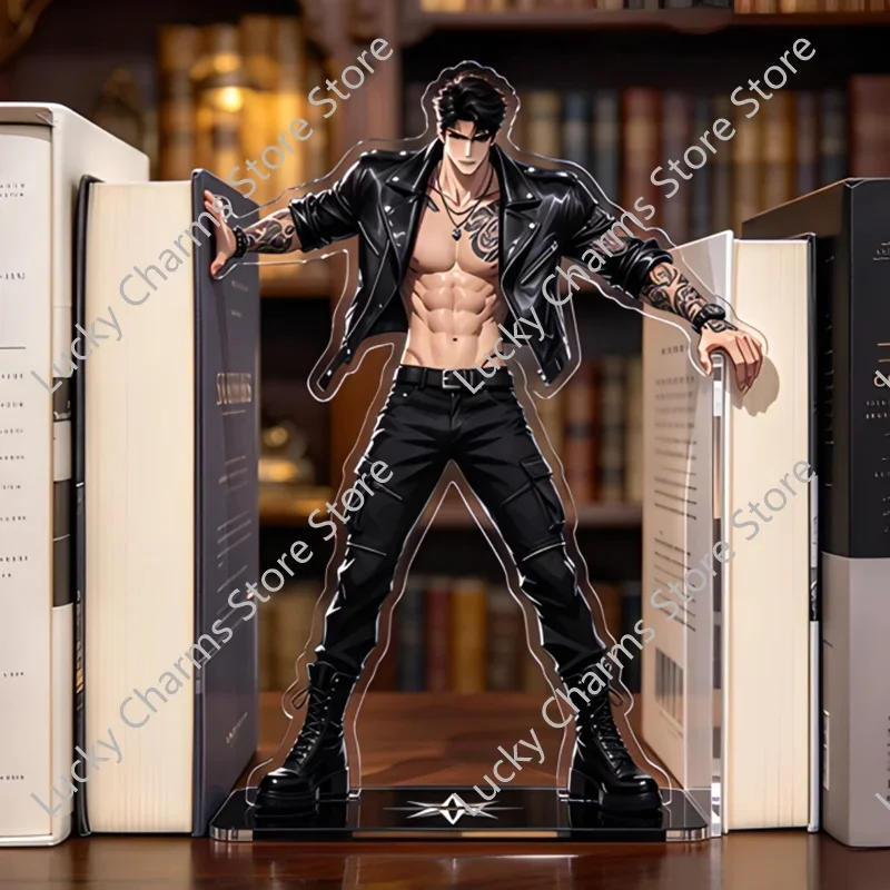 Muscle Man Anime Acrylic Standee, Handsome Tattoo Guy Figure Stand, Double Sided Print Desktop Decor, Bookend Style Acrylic Stan