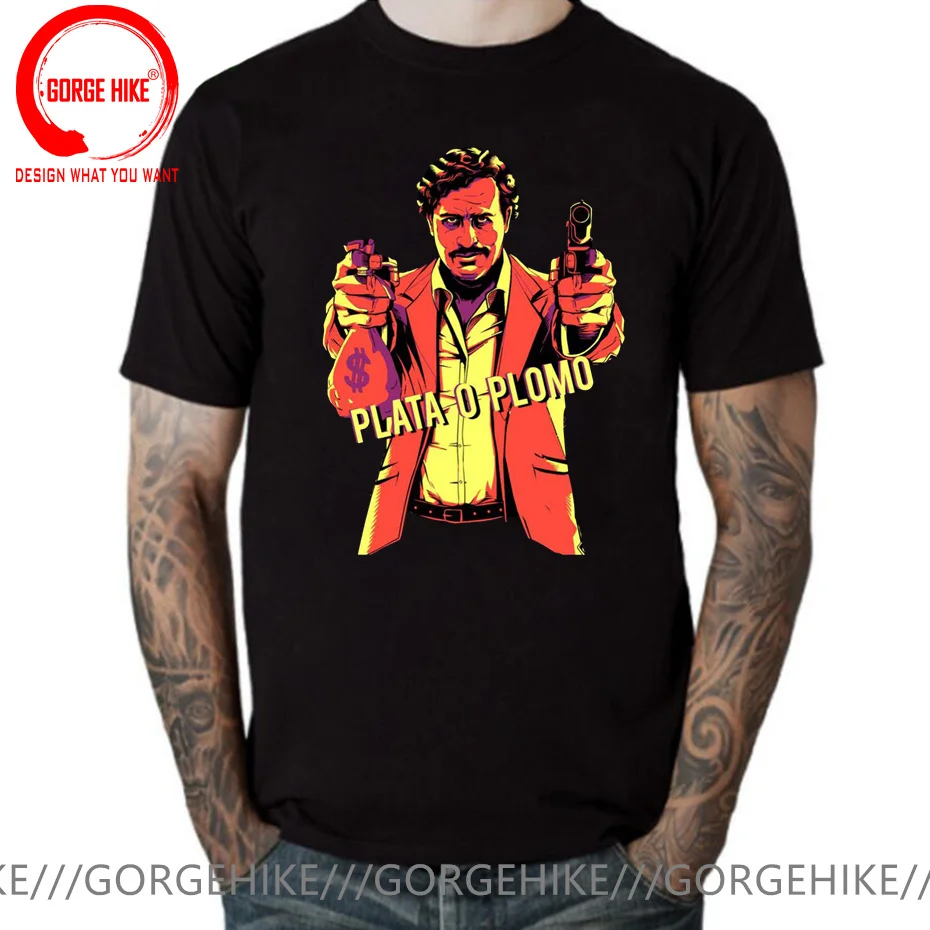 Funny Pablo Escobar T Shirt Men Weed Mafia Scareface Luciano Capon Men T-shirts Plata O Plomo T-Shirt Tops Tees graphic T Shirts