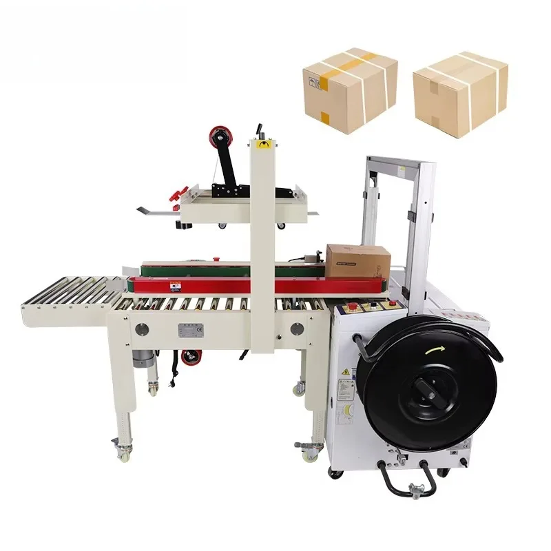 High Automatic Speed Carton Top and Bottom Tape Carton Sealing with Strapping Machine Machine for Carton Packages Customized