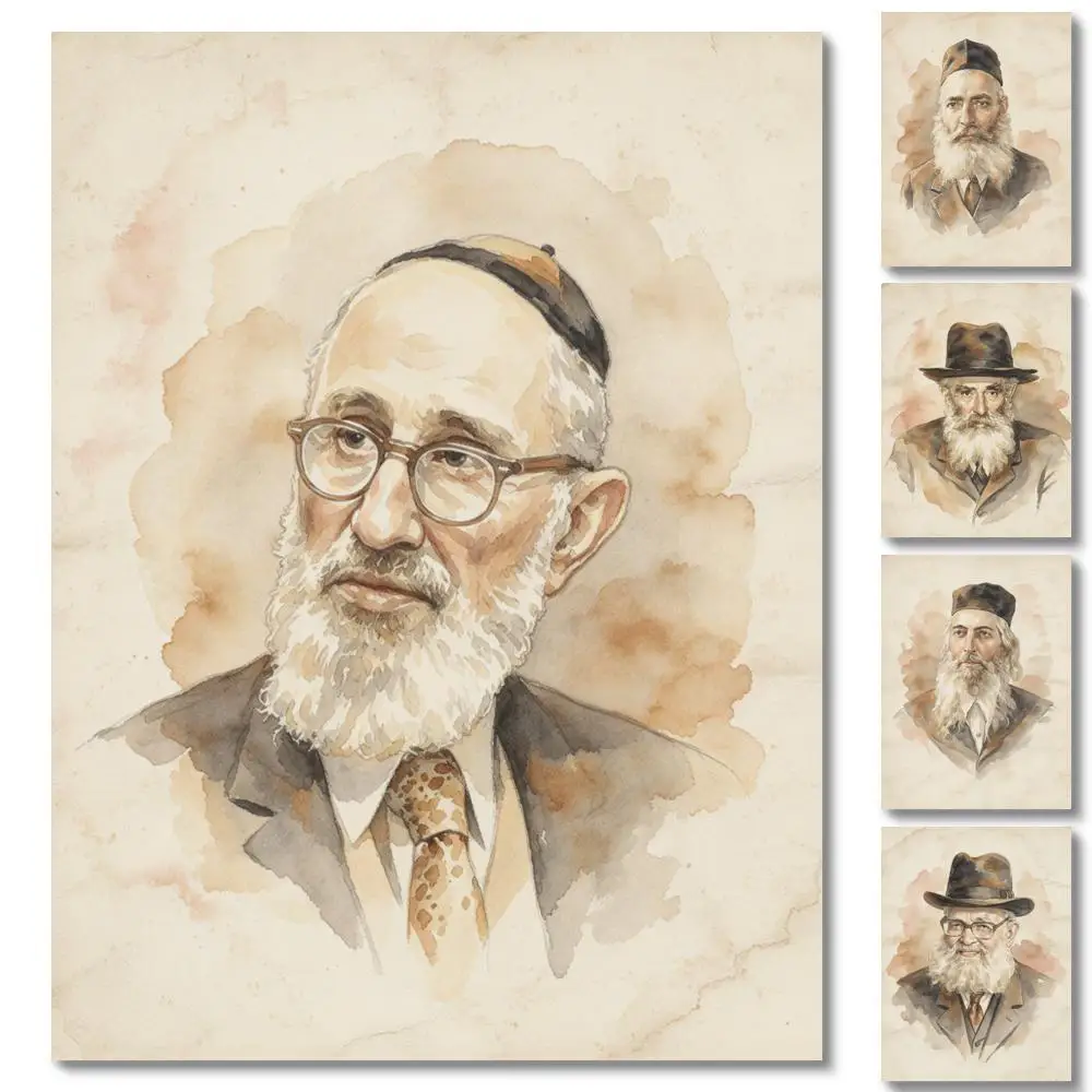 Oversized Judaica Canvas Print Rabbi Yosef Dov Soloveitchik Portrait Watercolor Modern Orthodox Wall Art Jewish Home Decor