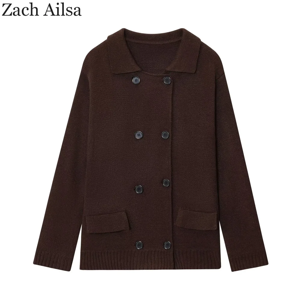 

Новый модный двубортный вязаный кардиган в европейском и американском стиле для женщин