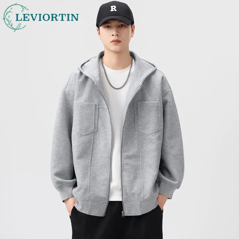 Japanese retro workwear hooded jacket trendy brand men's fashionable versatile loose and simple solid color long sleeved jacket