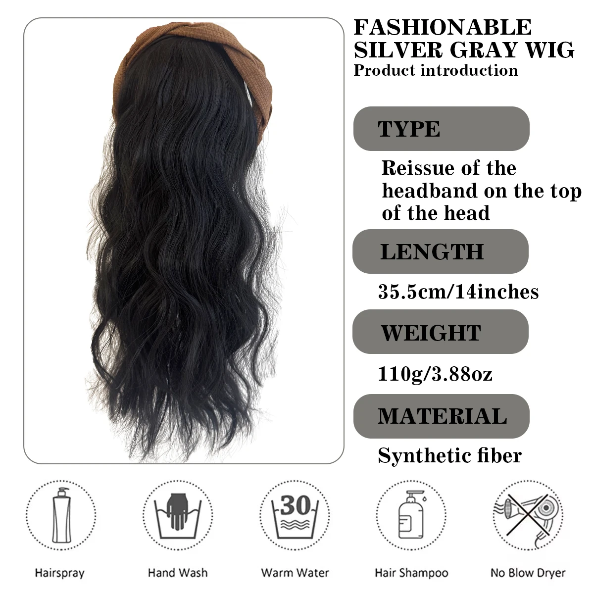 topper Synthetic hair band curly head replacement block wig women's heat-resistant hair band hair extension wig