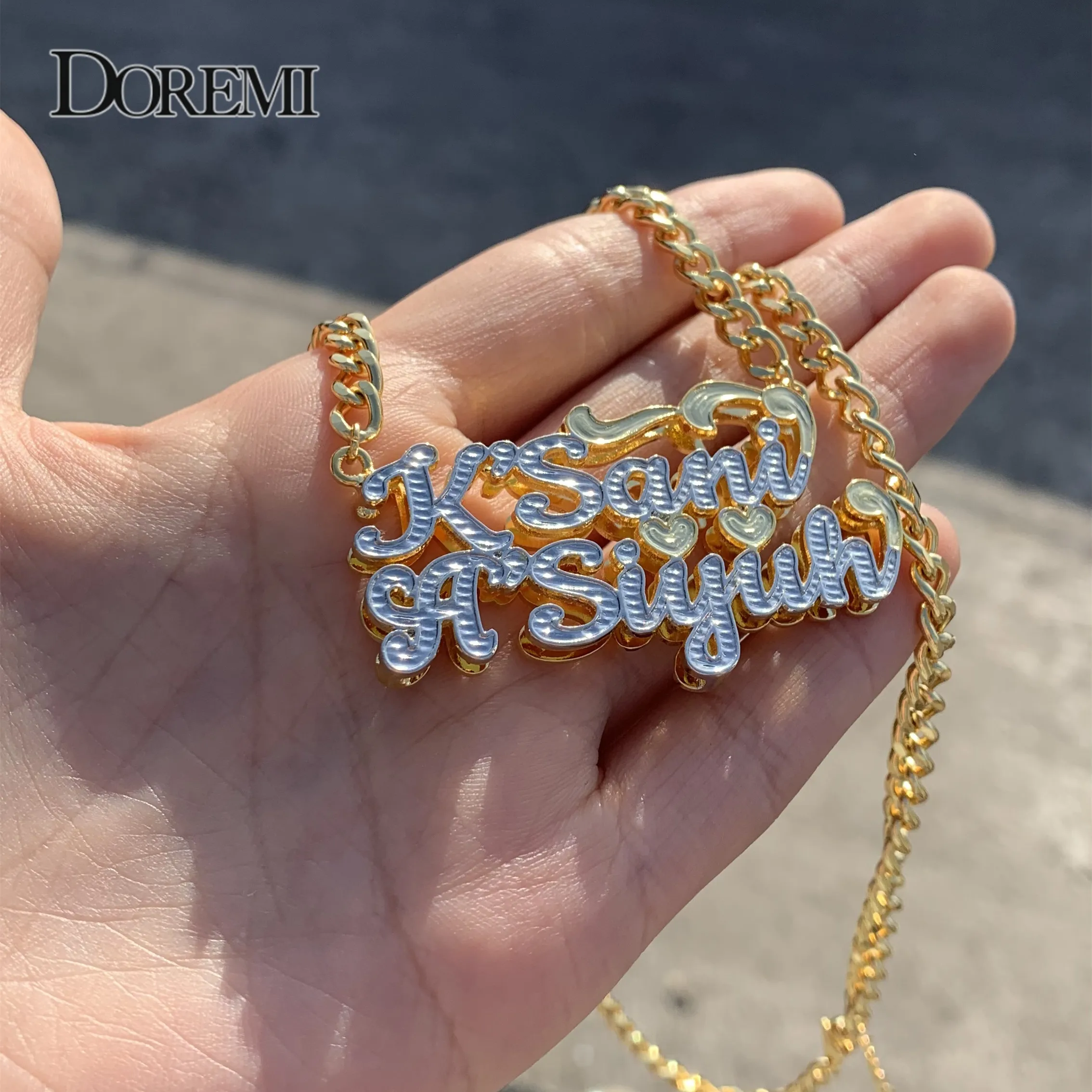 Double Layered 3D Personalized Necklaces Choker Name Necklace Custom Necklace Gold Plated Nameplate Women Cuban Name Chain