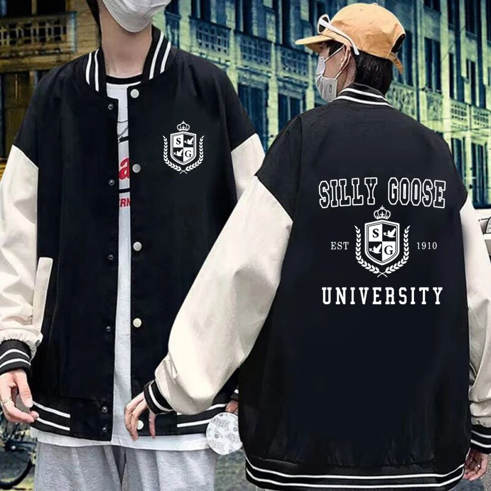 Silly Goose University Baseball Jacket Trendy Preppy Graphic Hoodie Sweatshirts Gift