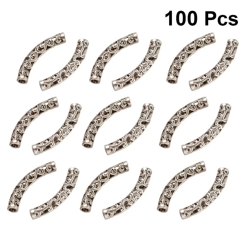 

100Pcs Alloy Tibetan Style Curved Tube Beads Filigree Antiqued Silver DIY Necklace Bracelet Earrings Accessories
