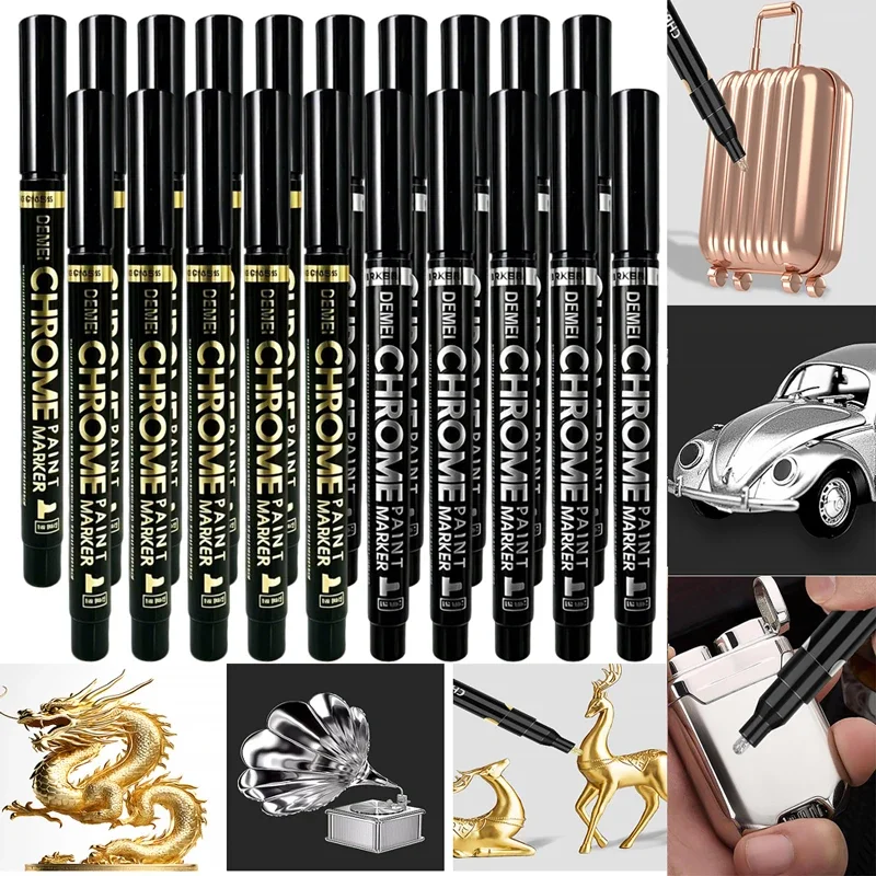 1/3/6/12pcs Mirror Marker Pen DIY Reflective Paint Pen Permanent Golden SILVER Marker, Model Painting, Marking