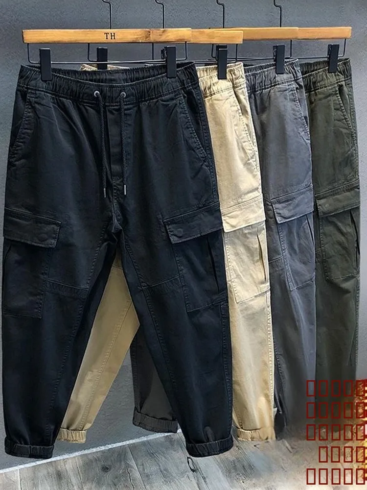 

Мужские рабочие брюки из чистого хлопка, 9/10 длины, с завязками на талии, прочные, дышащие, устойчивые к разрывам, модные