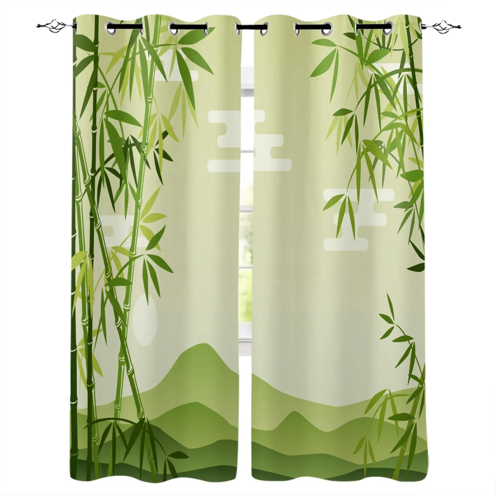 Chinese Style Green Bamboo Blackout Curtains Window Curtains For Bedroom Living Room Decor Window Treatments