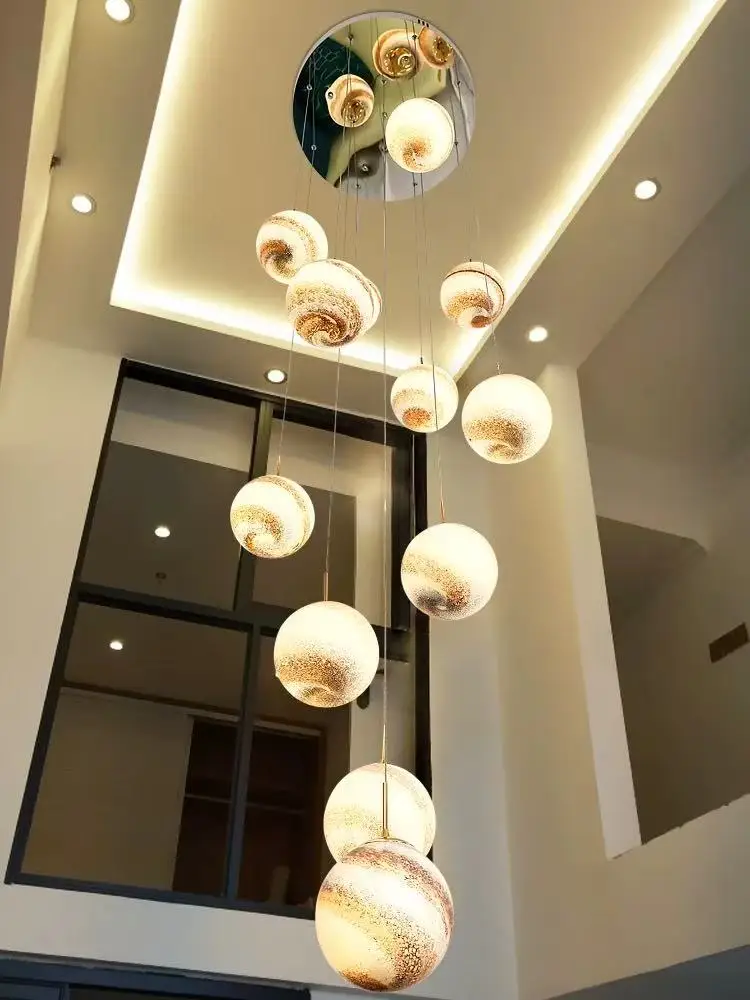 

American minimalism Design Saturn Bubble ball Glass Chandeliers, lustre Ceiling for Duplex loft living room luminaire Dimmable