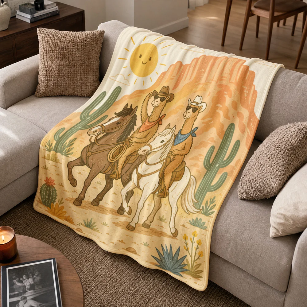 Bohemian Desert Throw Blanket Southwestern Cactus Print Sofa Throw Cozy Rustic Western Style Living Room Home Decor Accent