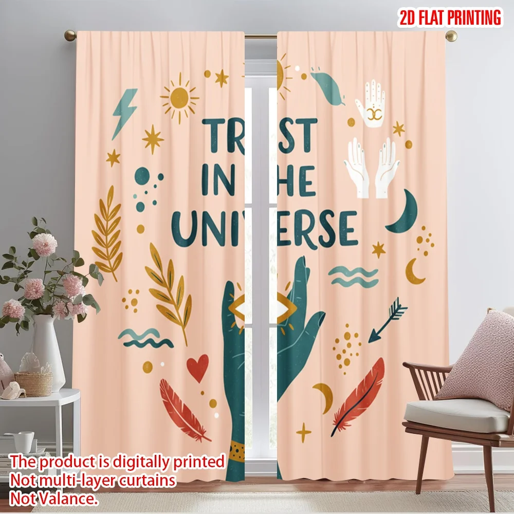 

2pcs 2D flat printing Window Drapes Trust Universe Boho Eye Polyester Fabric Without Electricity Festive Holiday for Home &