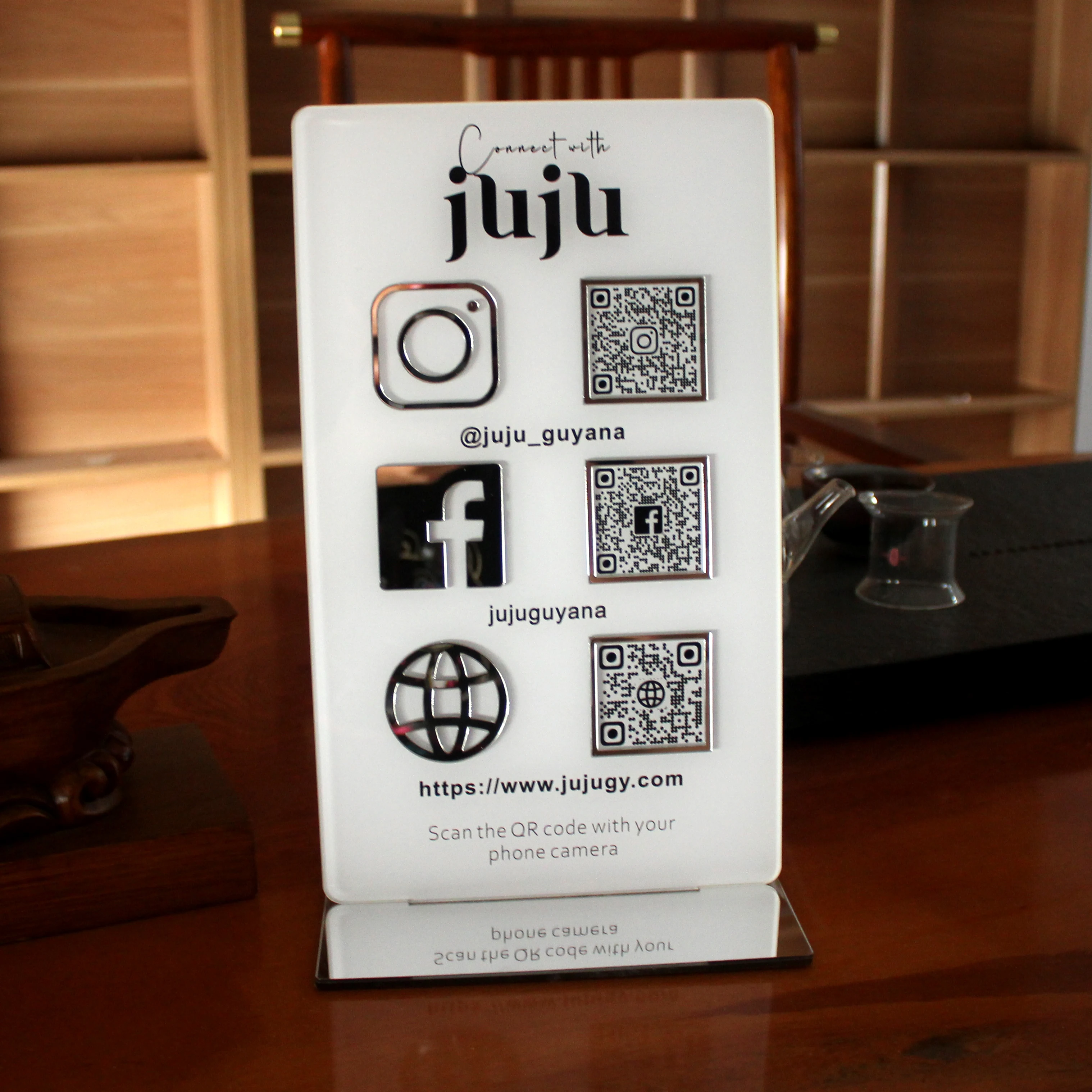 Customize Social Acrylic QR Code Instagram Website Facebook Transparency Billboard Hairdressers Beautician Business Plate