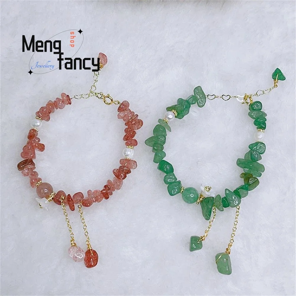 

Natural Mori System Bracelet Female Super Fairy Strawberry Crystal Green Dongling Pearl Beaded Flowers Hand Fashion Fine Jewelry