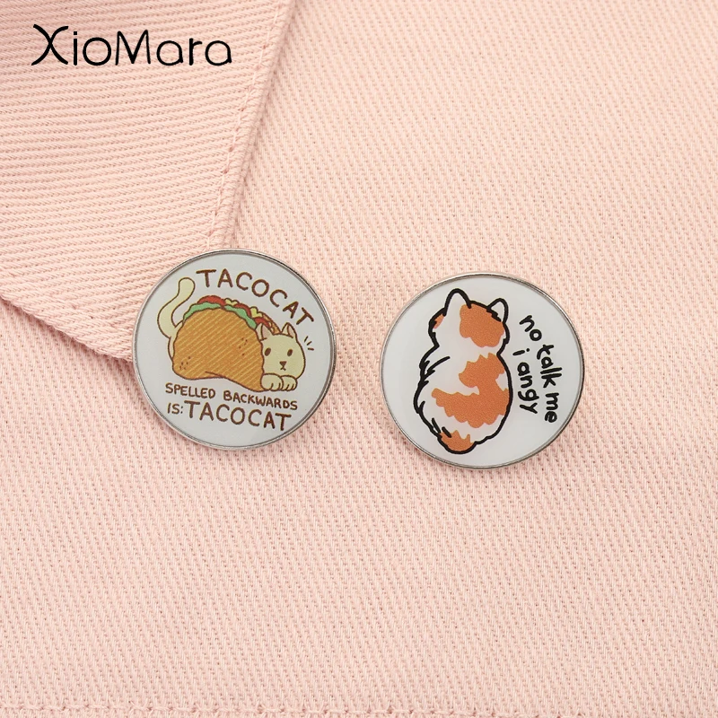

Tacocat Spelled Backwards Is Tacocat Enamel Pin Angry Cute Chubby Cat Brooches Lapel Badge Jewelry Gift for Cat Lover Friends