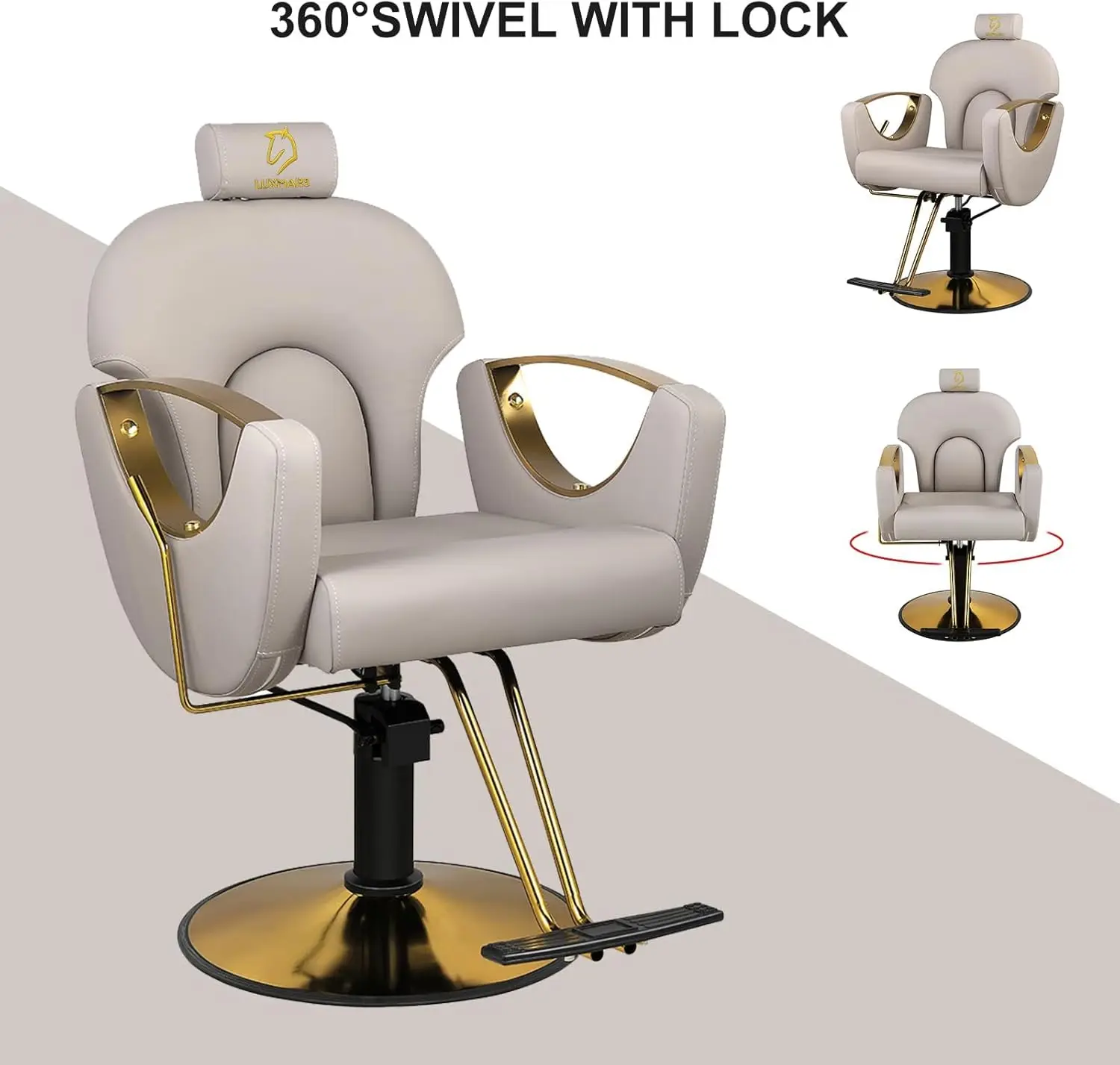 LUXMARS-Silla de barbero reclinable, sillón hidráulico de Pu, altura ajustable, para salón de belleza