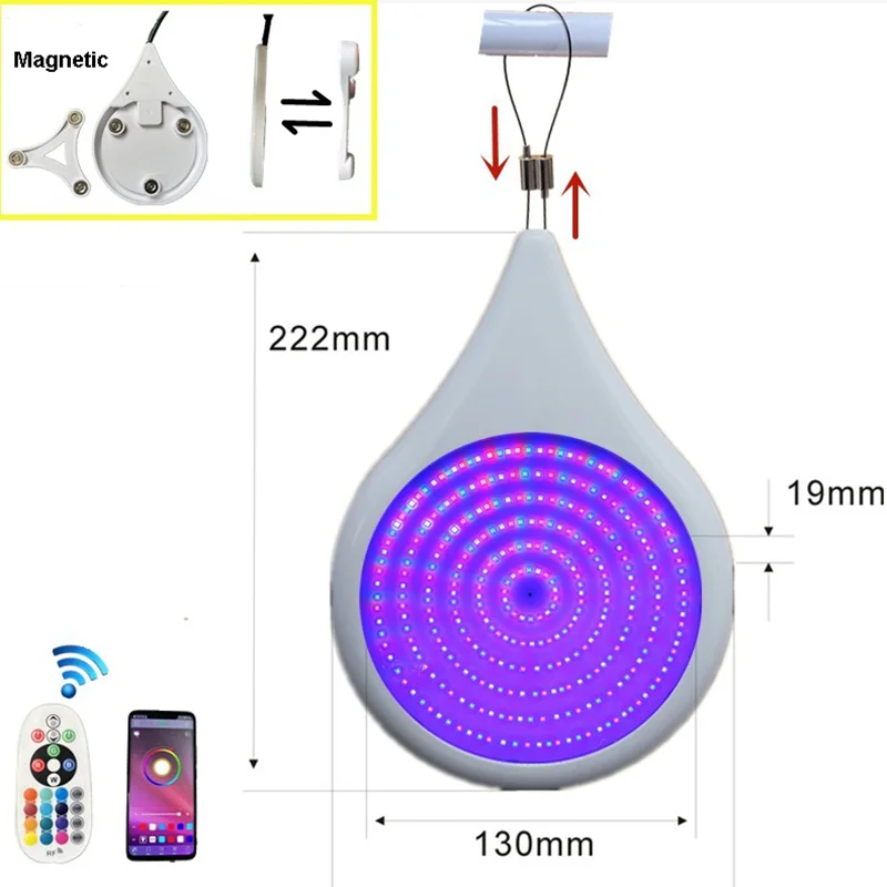 30W RGB Underwater Light Magnetic Suction Swimming Pool Lamp IP68 Mobile APP Control No Punching Fountain Pool Party Decoration