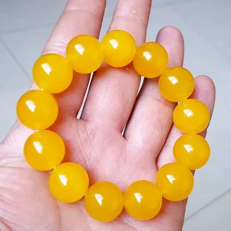 

New Natural High Ice Yellow Agate Single Circle Bead Bracelet.