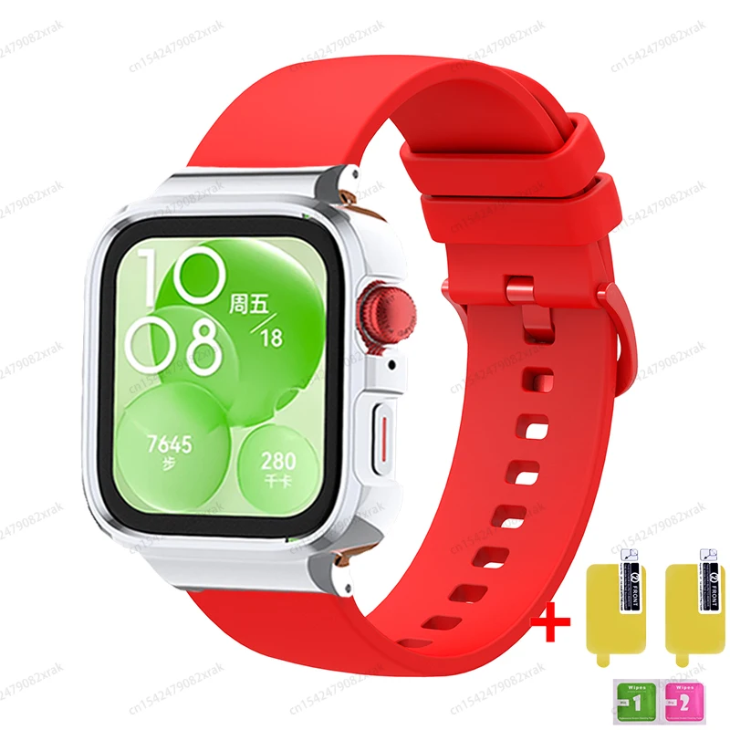 Custodia in metallo + cinturino in silicone per Huawei Watch Fit 3 cinturino sportivo morbido per Huawei Watch Fit 3 Smartwatch Correa cinturino da polso