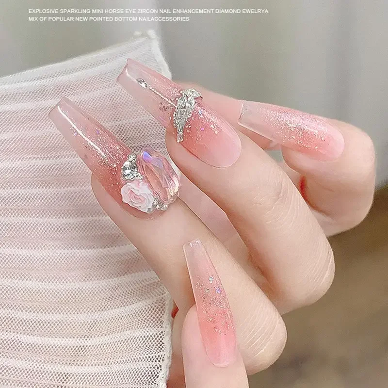 Ice Transparent Pink Blue Nail Rhinestones Pile Gems 10pcs Sparkling Diamond Crystal Nail Charms Oval Rectangular Rhinestones