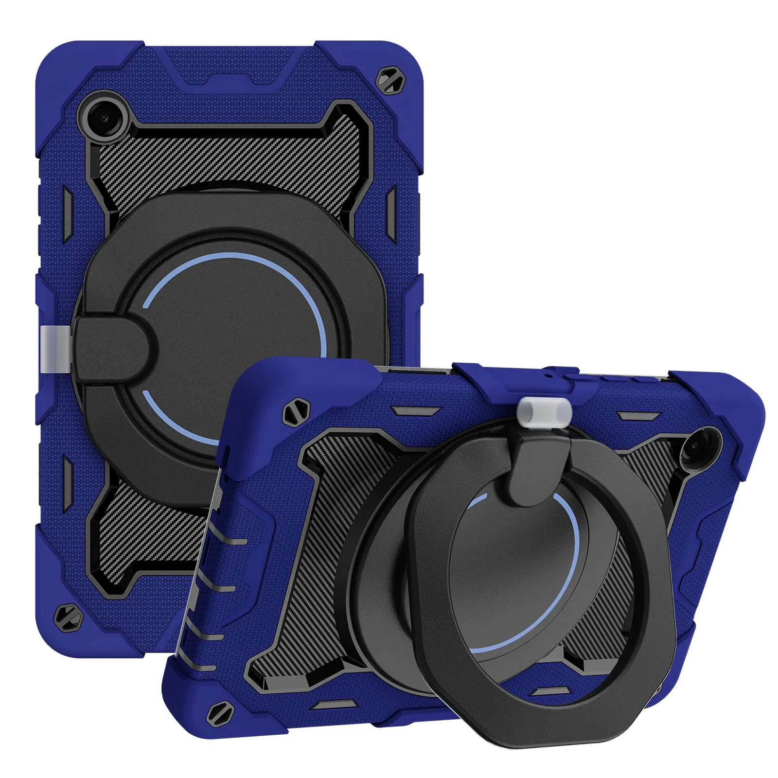 For Samsung Galaxy Tab A11 Case with Kickstand PC + Silicone Shockproof Rugged Tablet Cover - Navy Blue