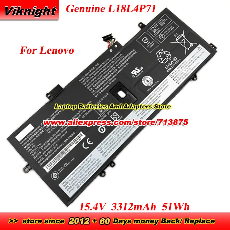 Genuine L18L4P71 Battery 5B10W13930 02DL004 4ICP5/41/110 for Lenovo ThinkPad X1 Carbon 7th 2019 Yoga 4th Series 15.4V 3312mAh