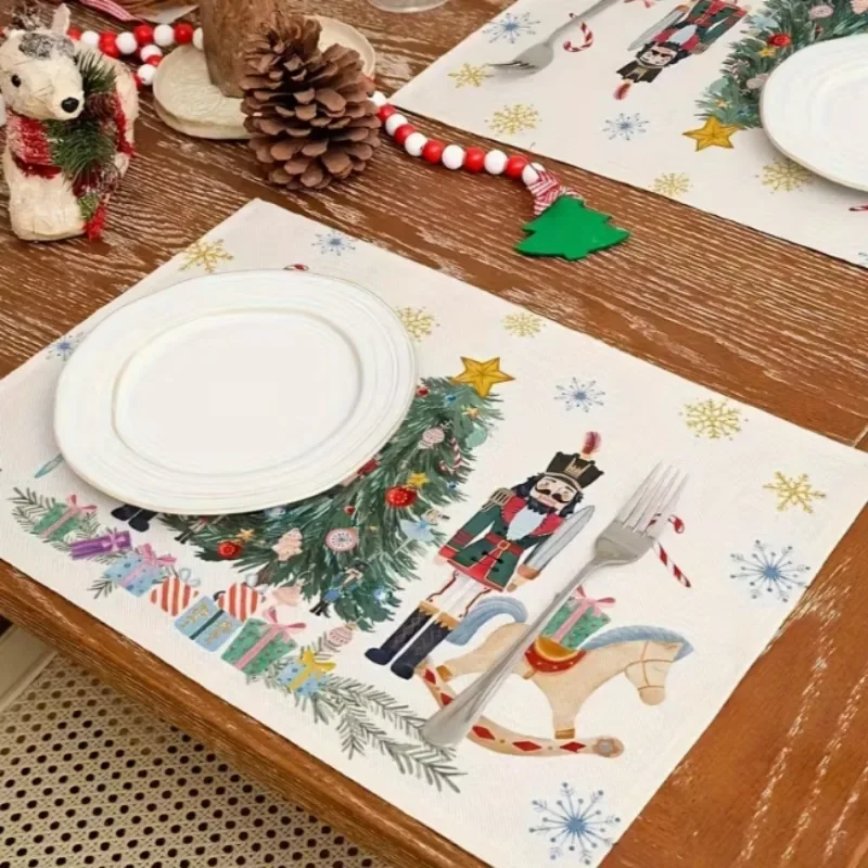 

Счастливого Рождества, коврик для столовых приборов «Щелкунчик», настольный коврик с принтом, подходит для домашнего банкета, отеля или праздничного украшения дома, салфетки