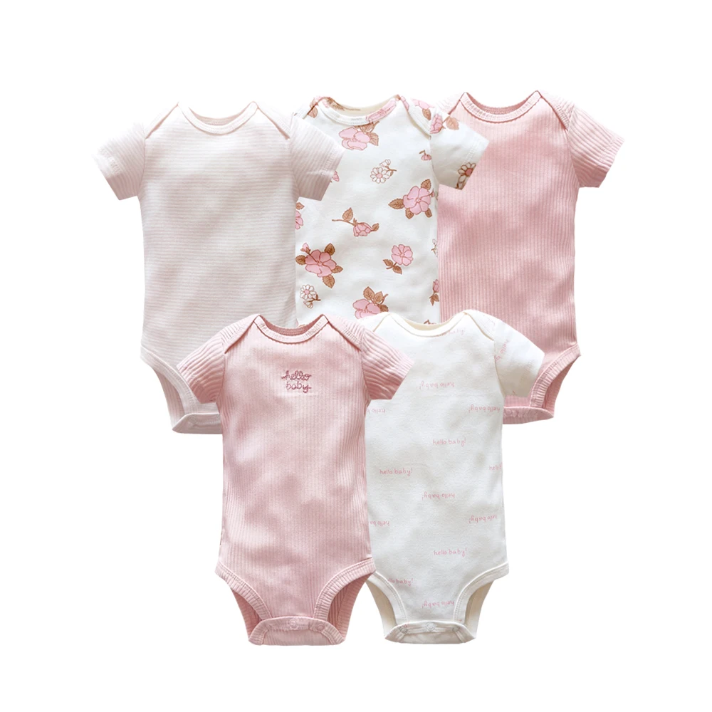 5-Pack Newborn Baby Bodysuit Set Cotton Short Sleeve Onesies Infant Unisex Cartoon Animals Jumpsuit Summer Clothes 0-24M