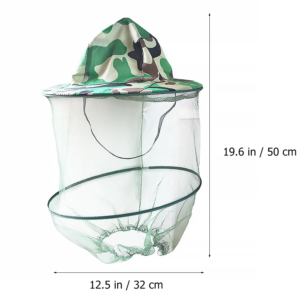

Mosquito-proof Jungle Anti Bee Hat Insect Net Face Protector UV Protection Polyester Fiber Camo Hat Elasticated Neck Hiking