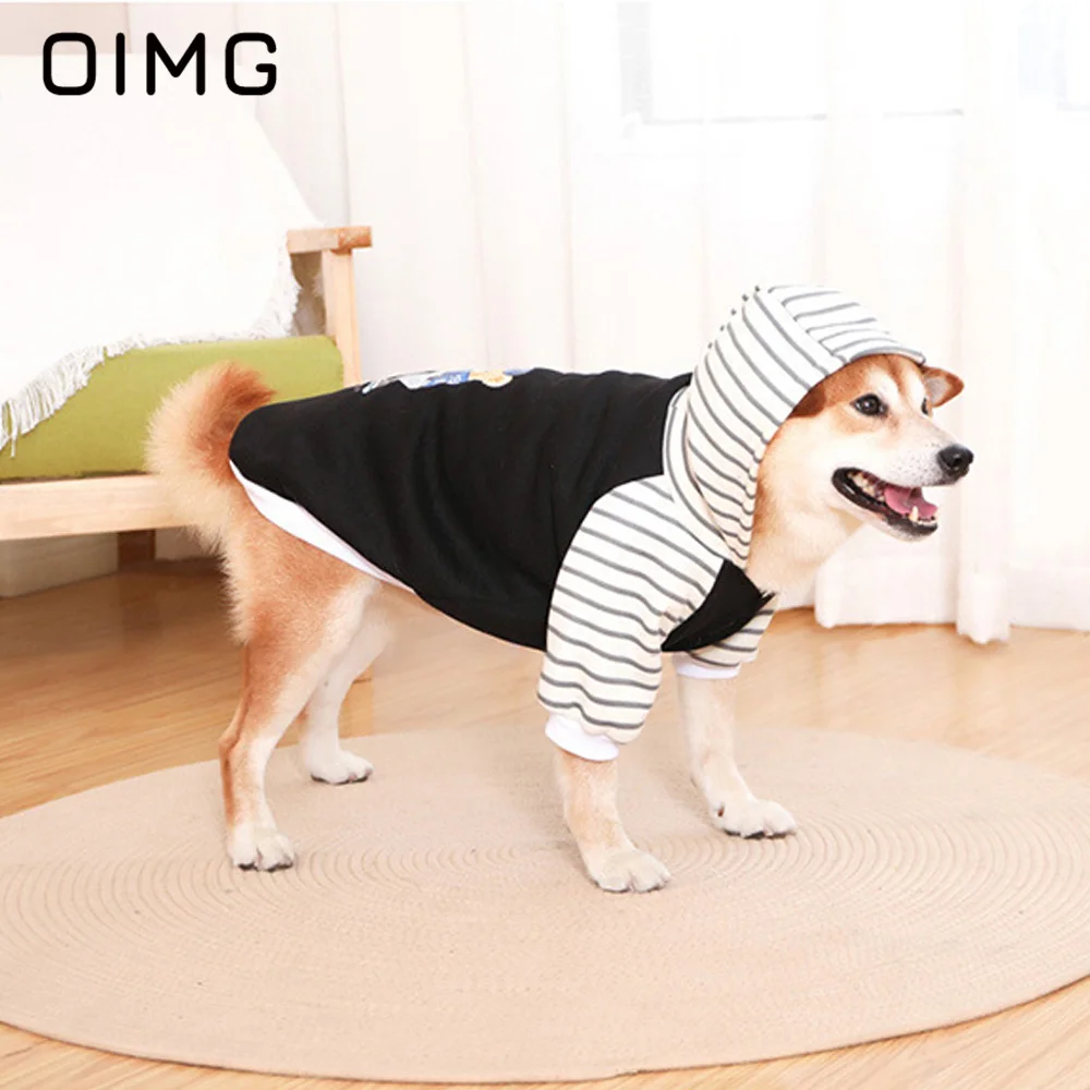 OIMG Autumn Winter Small Medium Large Dogs Hooded Sweater Warm Labrador Golden Retriever Shiba Inu Hoodie Stripe Pet Dog Clothes