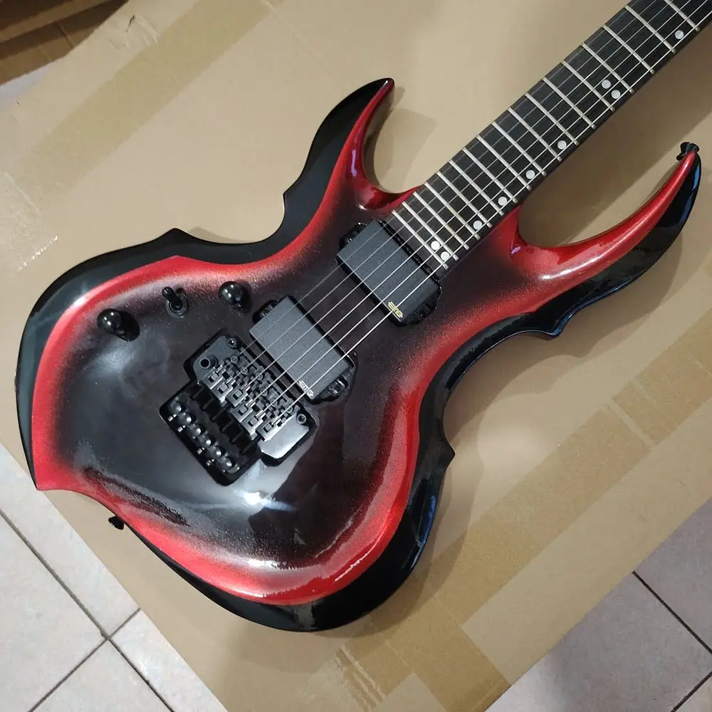 Guitare en forme de cercle noir et rouge pour gaucher, micro actif, besoin de plus d'images, contactez le vendeur, livraison rapide, en stock