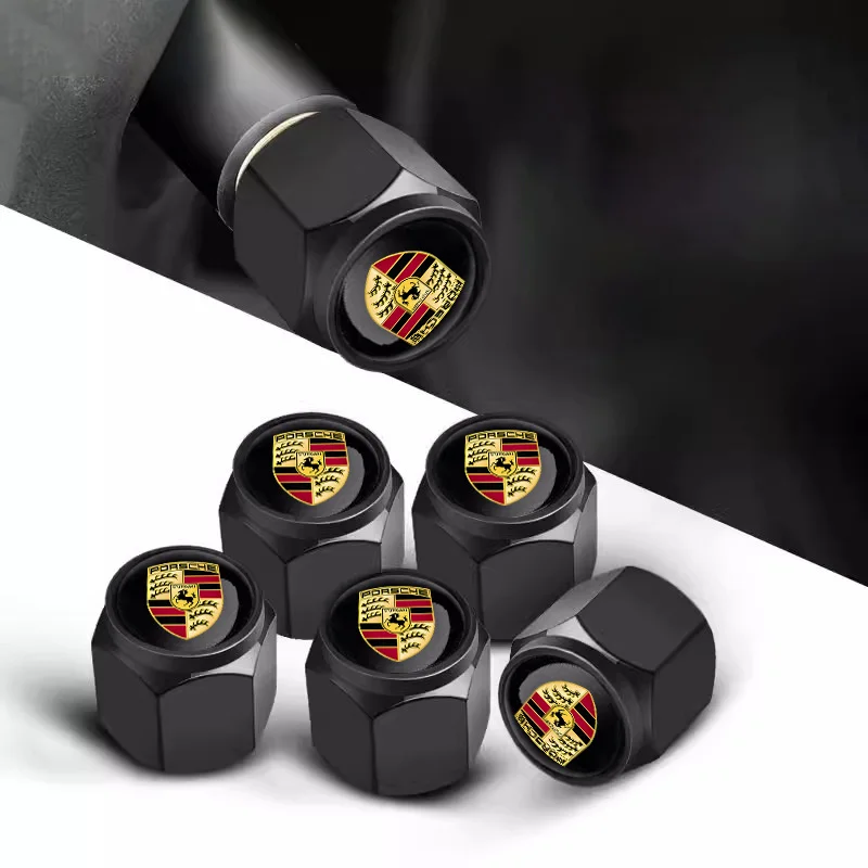 5Pcs Car Wheel Tire Valve Caps Metal Stem Cover For Porsche Panamera Spyder Carrera Macan Boxster Cayman Cayenne 911 Accessories