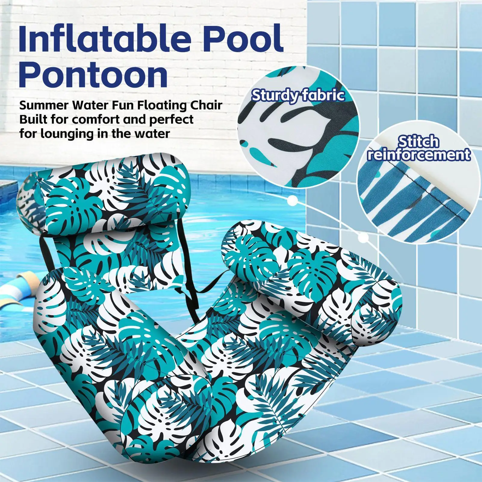 Pool Chair Float Inflatable Water Hammock with Armrests PVC Floating Lounger Sofa for Adults Summer Pool Float Inflatable Chair