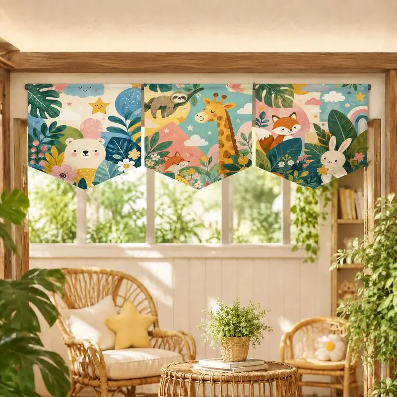 VIKAMA Triangle Flag Door Curtain Lucky Cat Night Sky Lantern Banner Door Hanging Kitchen Noren Chinese Japanese Home Decor