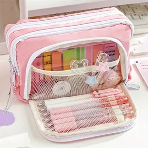 Kawaii pencil case with 3 layers, beautiful pen bag, large capacity, Korean organizer, student scholarship, back to school supplies, stationery 8 Main Sales Case Case - №7