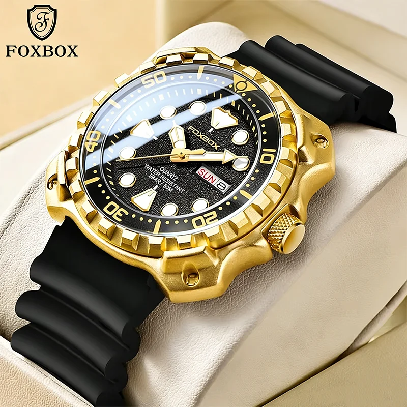 FOXBOX Electronics Watches For Men Luxury Waterproof Fashion Men's Quartz Wristwatch Military Silicone Sports Diver Watches Men
