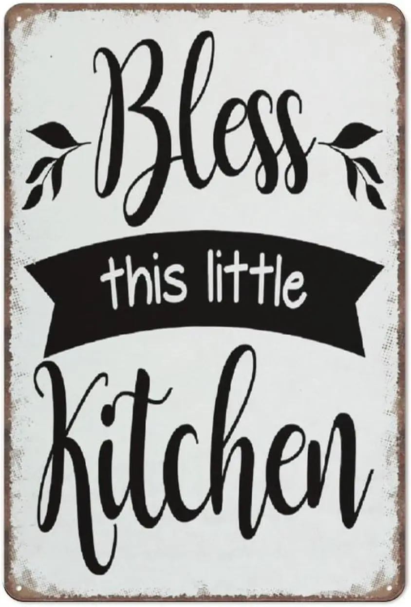 Y1,Kitchen Signs,Bless This Little Kitchen Signs with Sayings Funny Metal Sign Poster Wall Art for Garden Bathro