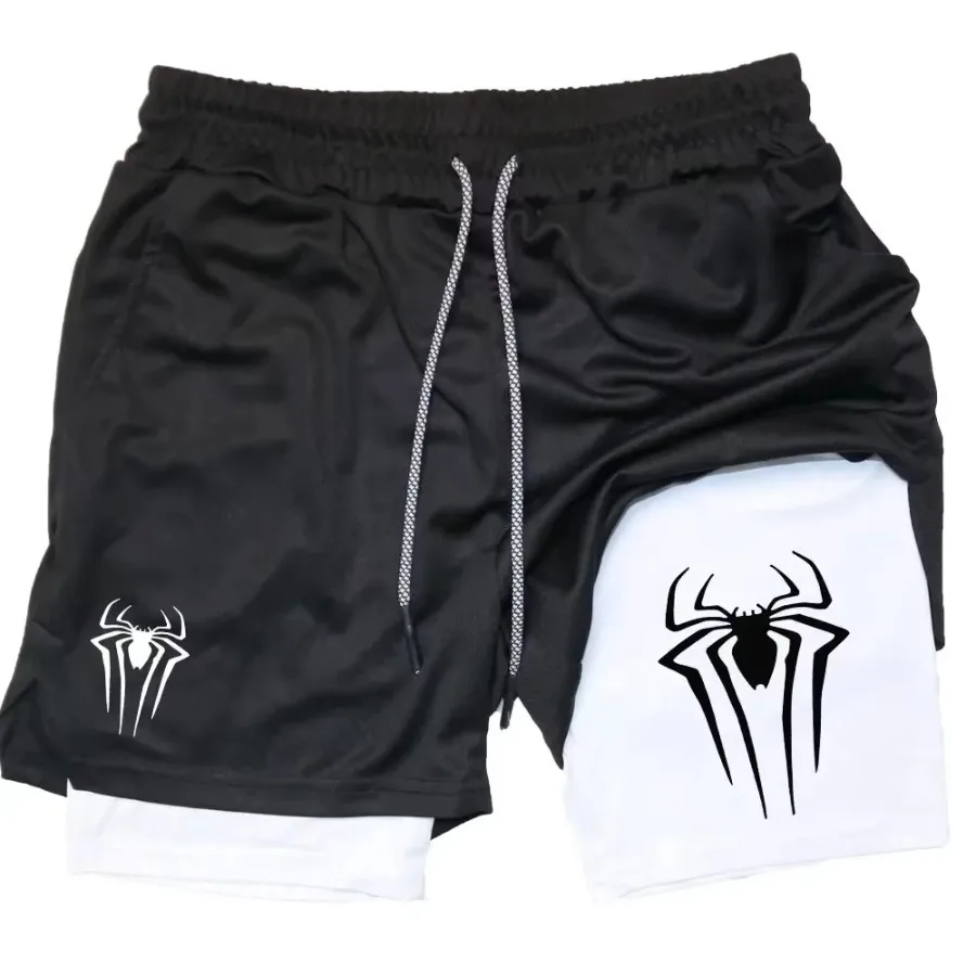

Marvel authorized minimalist spider print casual running 2-in-1 autumn new men's shorts