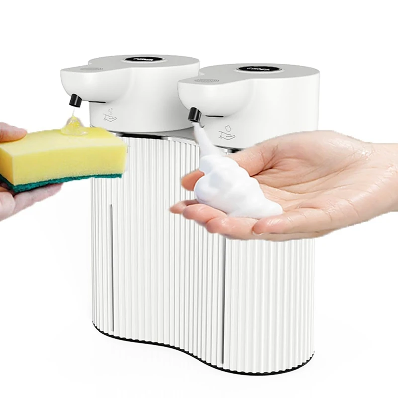 Hot Automatic Soap Dispenser Wall Mounted,Touchless Double Foaming&Liquid Soap Dispenser,2X14oz, For Commercial Or Home
