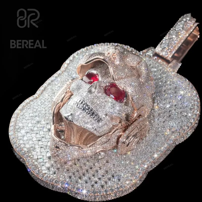 LYEE CYEE Skull Pendant Necklace: Red Eye Moissanite Bling, 3D Hip Hop Jewelry. Iced Out Luxury Statement Piece for Men & Women.
