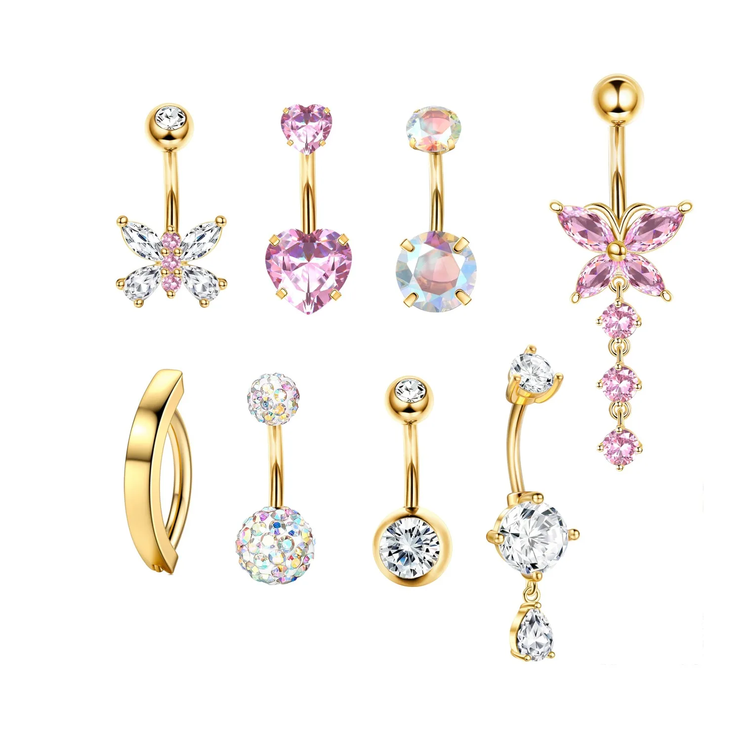 

Florideco 1Pc Belly Button Ring Navel Piercing Jewelry Surgical Steel Dangle Belly Rings for Women 14G Dainty Pink Belly Button