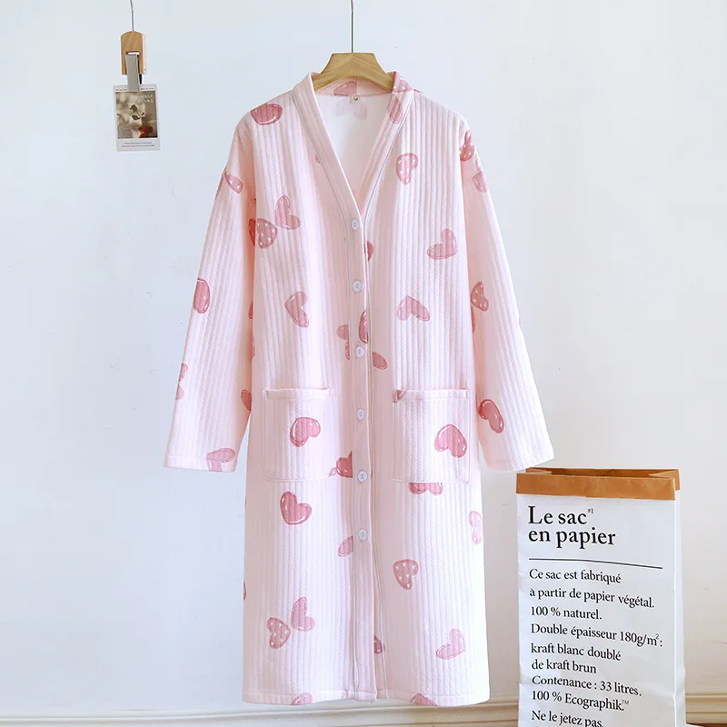 Winter New Cotton Air Layer Kawaii Girls Floral Sleep Robe Dress Women\'s Nightgowns Nighttie Sleepshirts Ladies Home Clothes