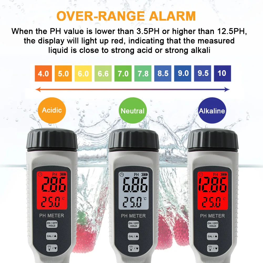 Yieryi Digital PH Meter Professional Dual Color Digital Water Quality Tester ATC Aquarium Pool Analyzers Acidity Monitor