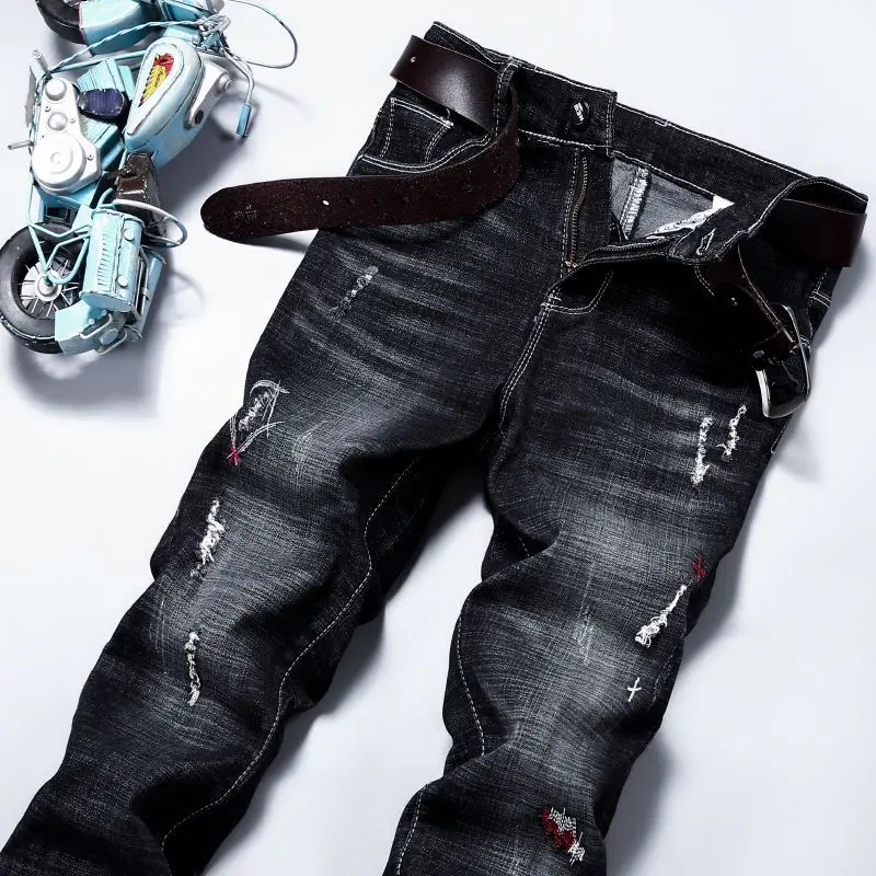 

New Versatile Black Jeans Men's Trend Slim Fit Small Straight Elastic Trendy Brand 2025 Autumn and Winter New Men's Pants Man