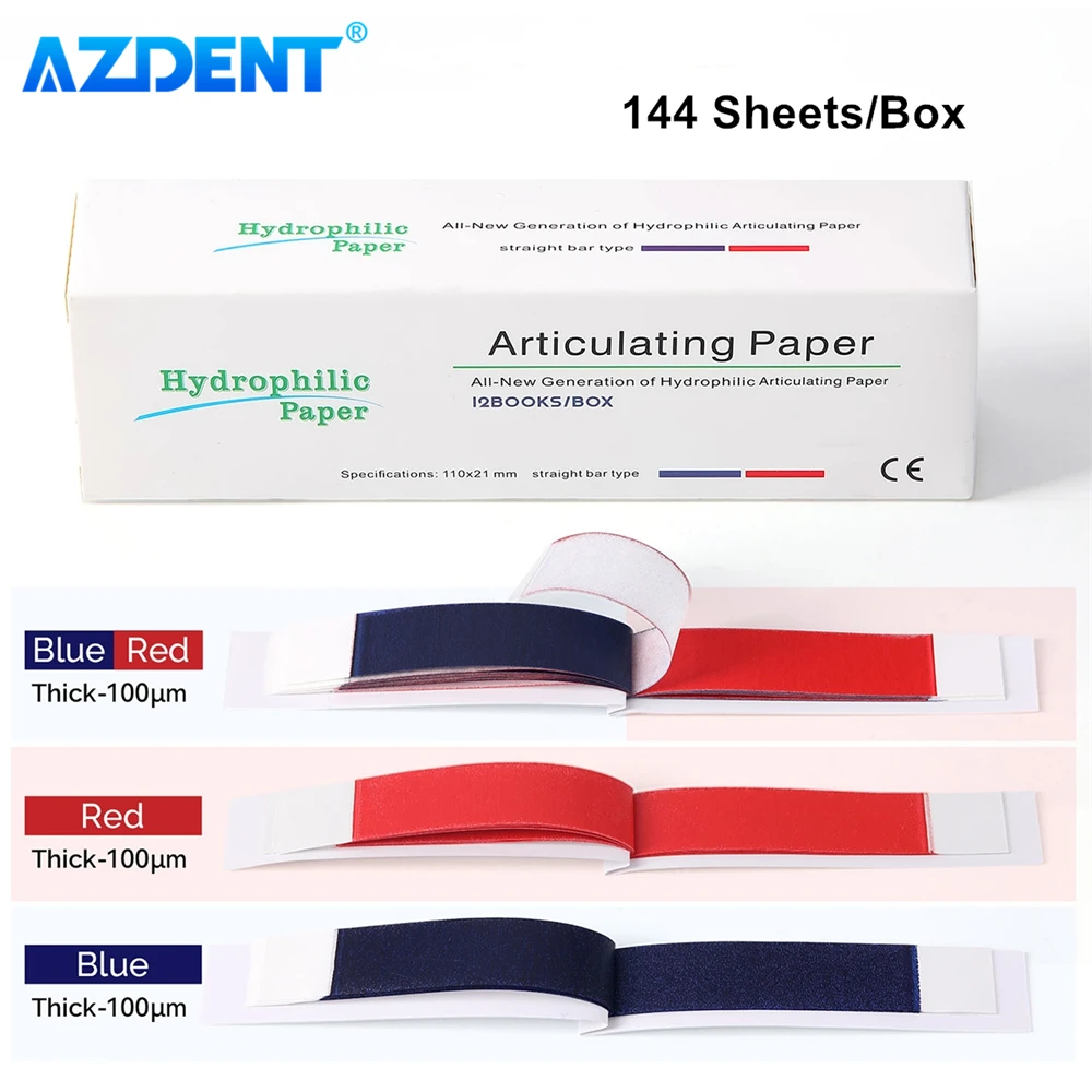 

144Sheets/Box AZDENT Dental Articulating Paper Size 110*21mm Hydrophobic Strips Oral Teeth Care Dentistry Consumables